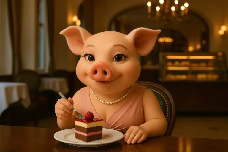 ブタマリア・ポーク　ケーキを食べながらにっこり