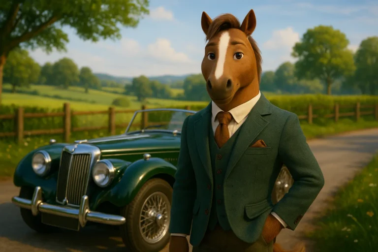 エドワード・サラブレッド　愛車の前で撮影